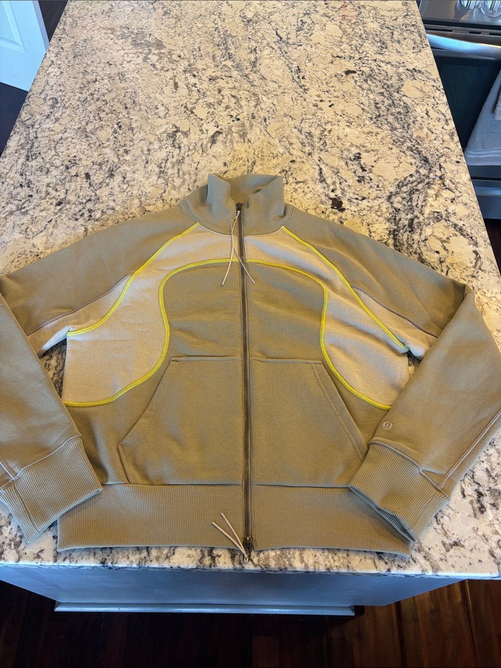 lululemon athletica Olive Green Lightweight Zip Jacket with Neon Yellow Trim